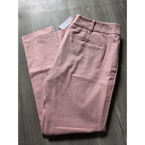 New York & Company Audrey Pant Slim Leg Ankle Size 12 Pink Polka Dot - Picture 2 of 5